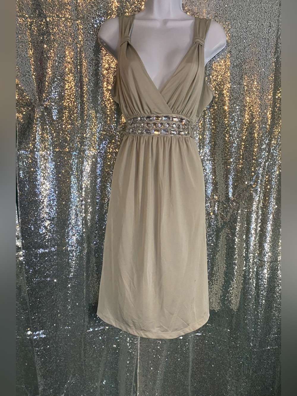 M•K•M SILVER GREY EMBELLISHED DRESS | SIZE LARGE
